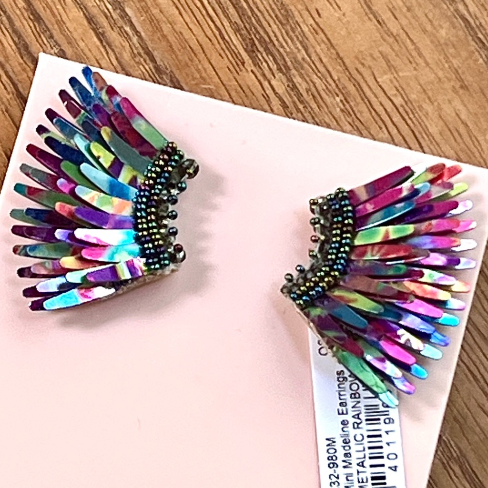🌺🎉HP🎉🌺 NWT Mignonne Gavigan Mini Madeline Earrings Metallic Rainbow - Picture 10 of 16